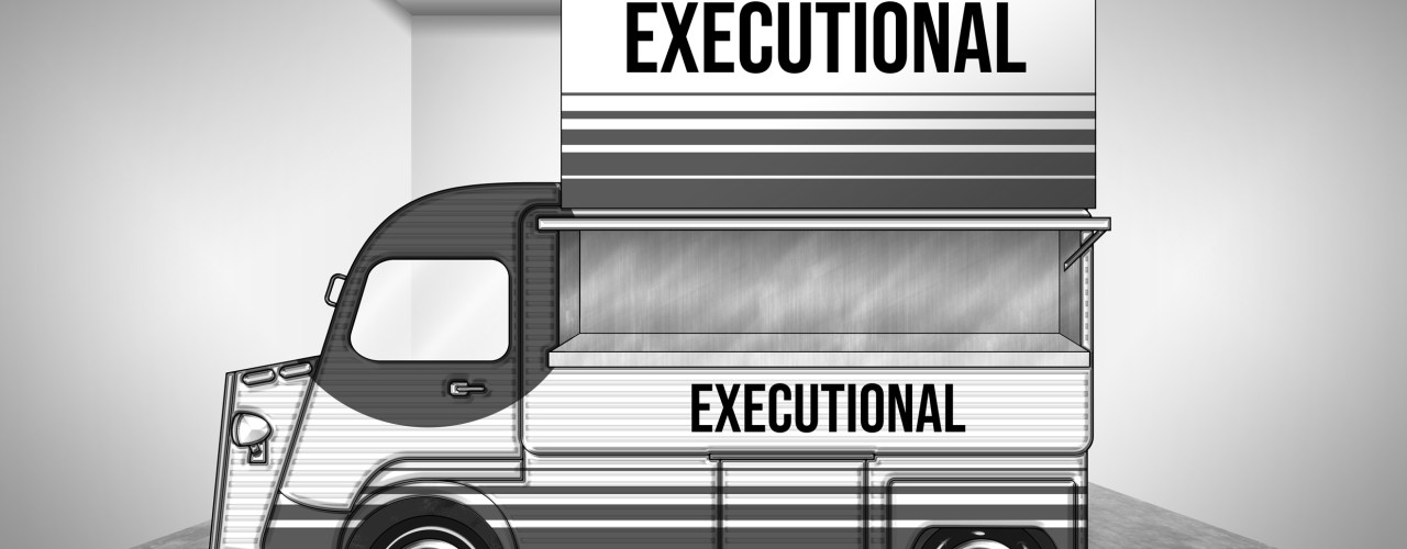 A branded sampling van featuring with EXECUTIONAL branding