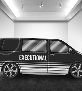 An example of a mobile marketing vehicle branded with EXECUTIONAL logos